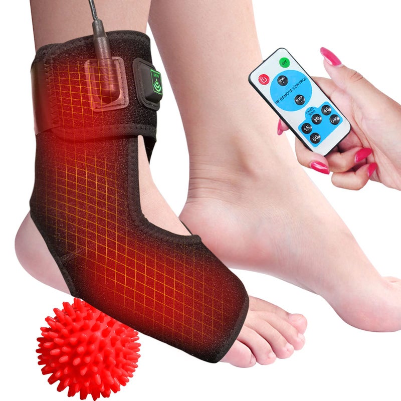sticro Heated Foot Ankle Brace Wraps For Planters Fasciitis or Achilles Tendinitis Pain Relief, 4 Auto Off Timers Moist Heat Heating Pad for Men Women Arthritis Injury - Image 1
